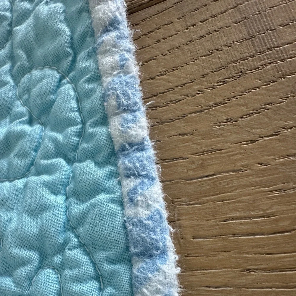 Handmade Monkey Pixel Block Quilt Small Baby Blanket Wall Hanging Blue Brown 21